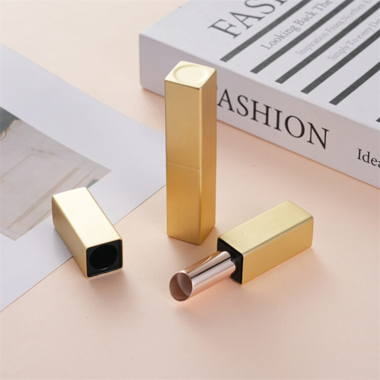 Square Gold Brushed Lipstick Tube