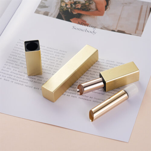 Square Gold Brushed Lipstick Tube